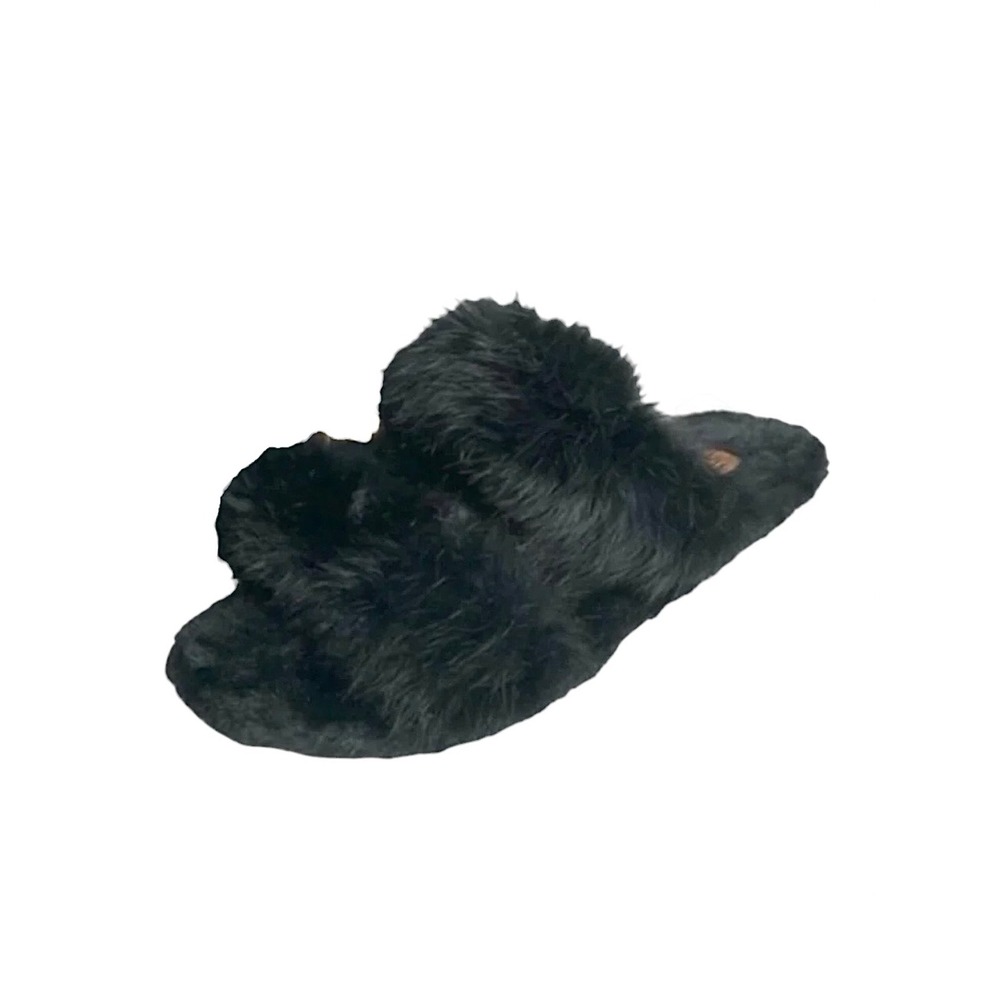 Fashion Black Fur Double Strap Slide Slippers Size 39 NEW